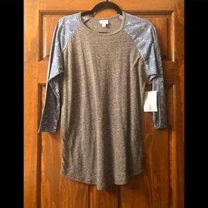 NWT LuLaRoe Randy Baseball Ringer Tee- Grey & Blue